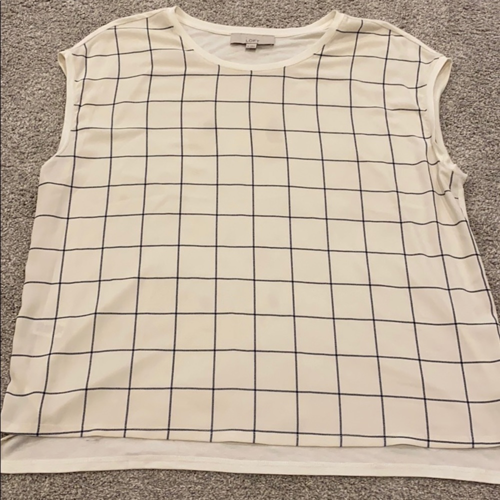 Loft Indigo Windowpane Patterned Silk Tee